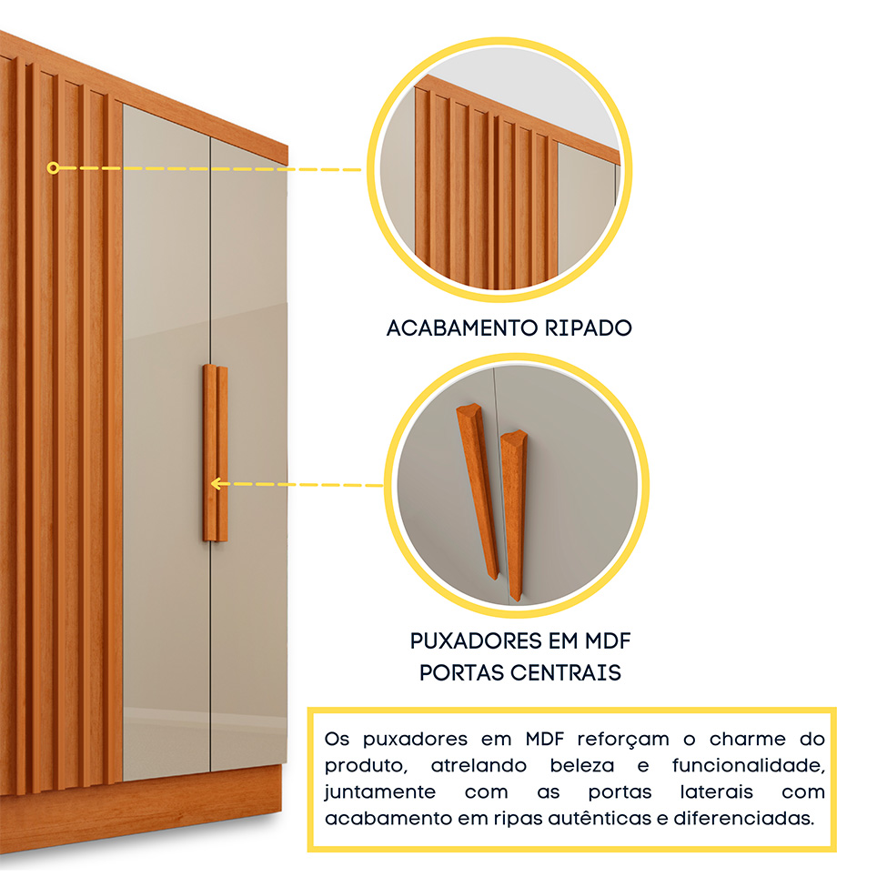 Guarda-Roupa Casal com Pés Itaperuna 6 Portas 4 Gavetas Cinamomo e Off White