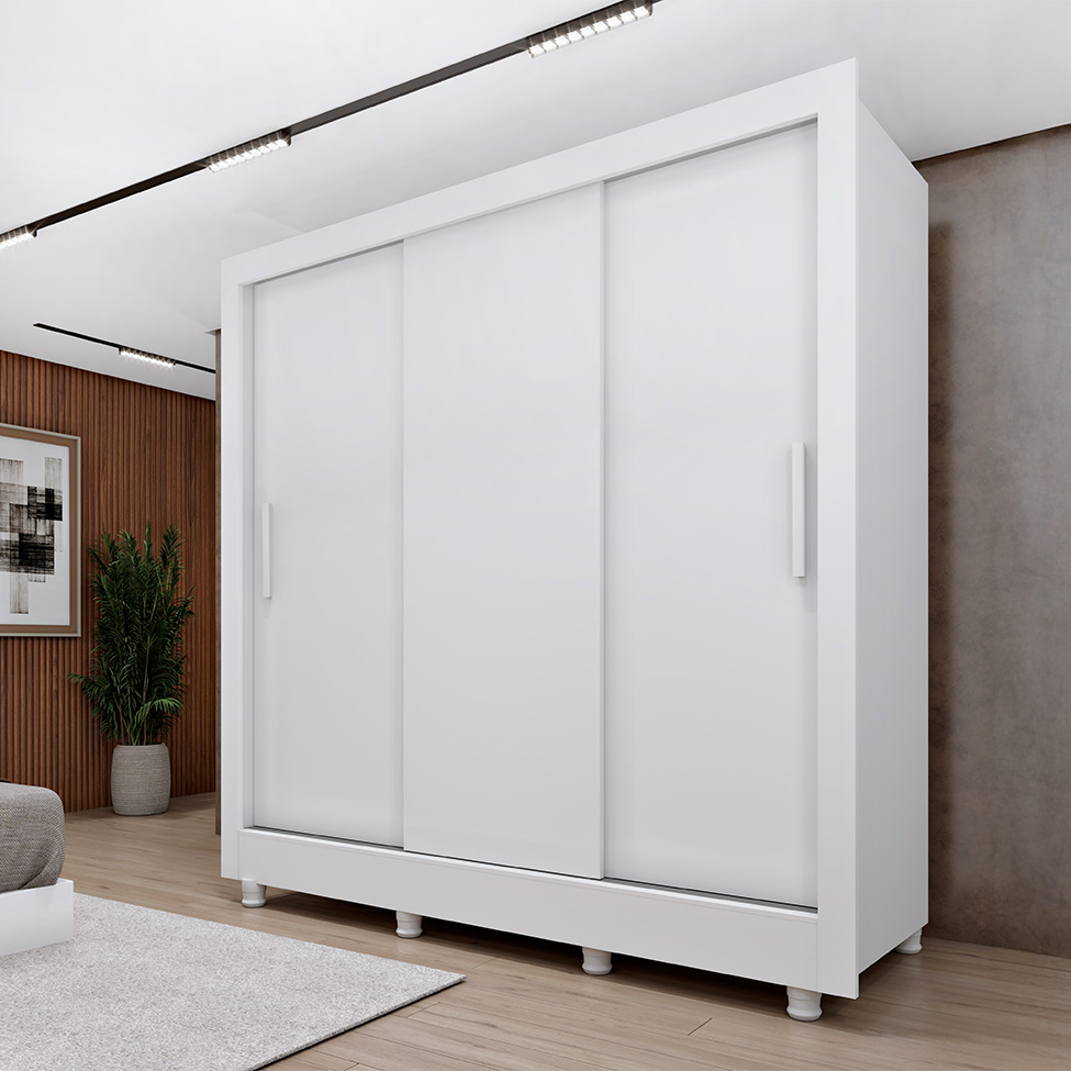 Guarda-Roupa Casal com Pés Vitoria 3 Portas 4 Gavetas Neve