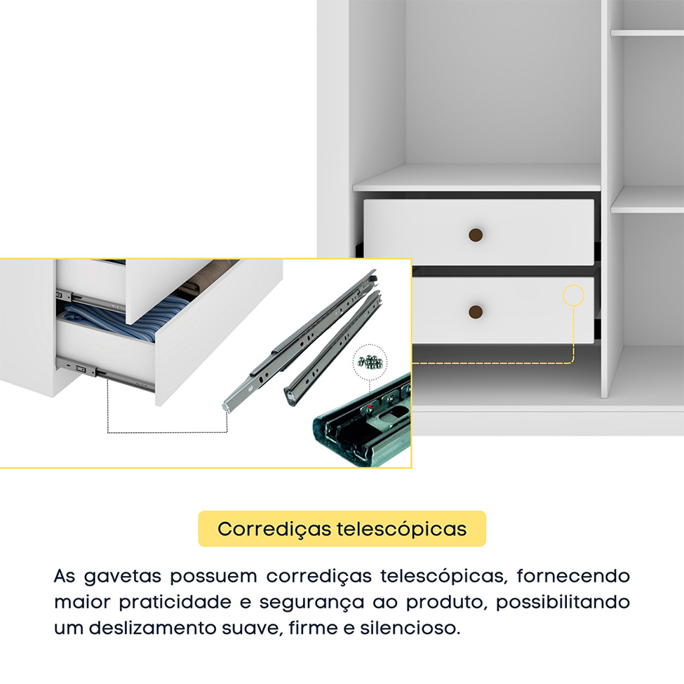 Guarda-Roupa Casal com Pés Vitoria 3 Portas 4 Gavetas Neve