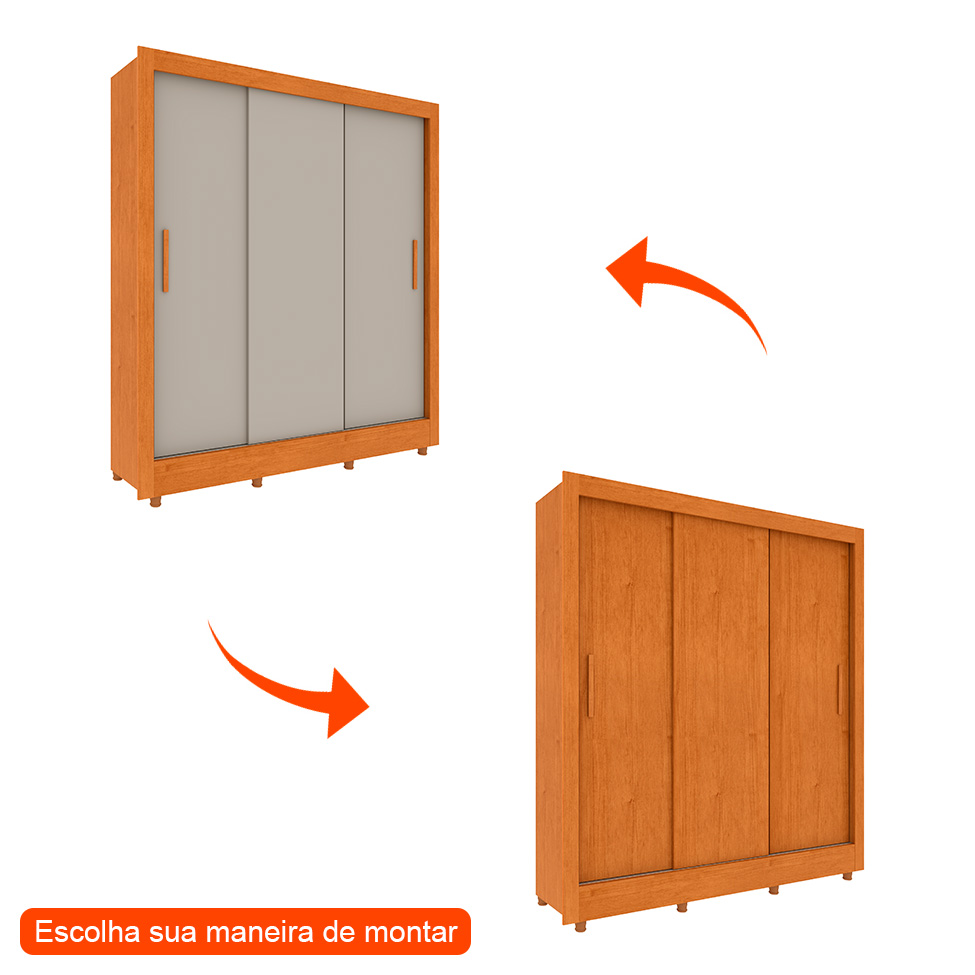 Guarda-Roupa Casal com Pés Vitoria Flex 3 Portas 4 Gavetas Cinamomo e Off White