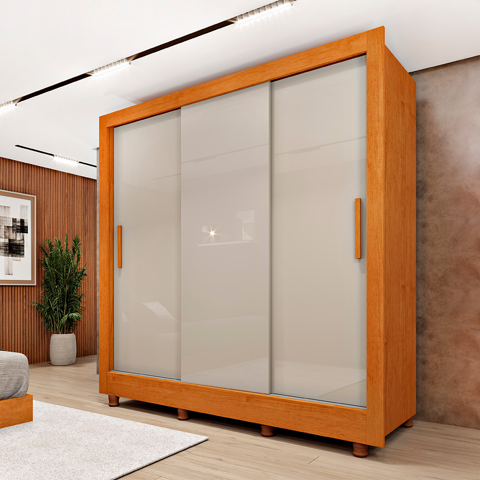 Guarda-Roupa Casal com Pés Vitoria Flex 3 Portas 4 Gavetas Cinamomo e Off White