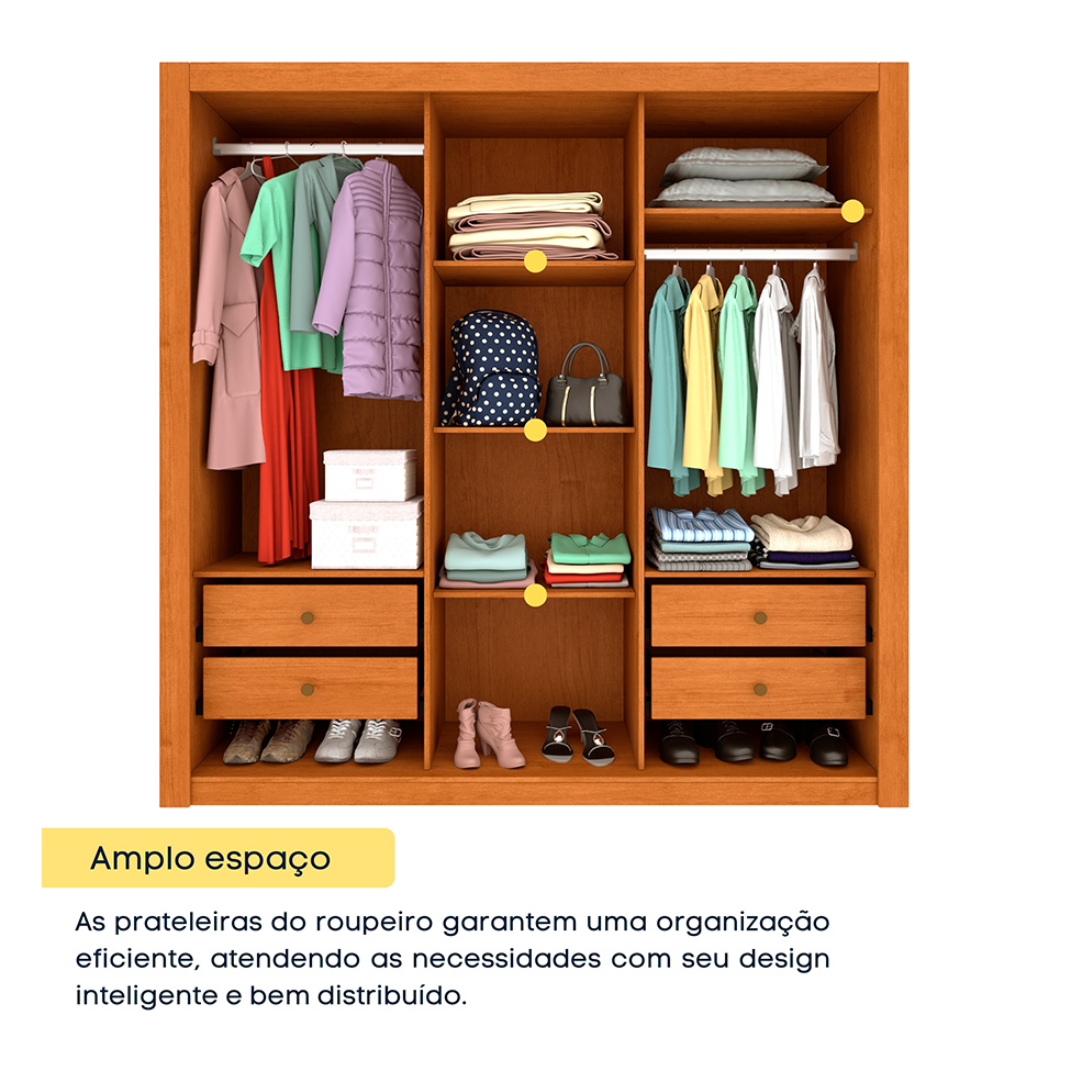 Guarda-Roupa Casal com Pés Vitoria Flex 3 Portas 4 Gavetas Cinamomo e Off White