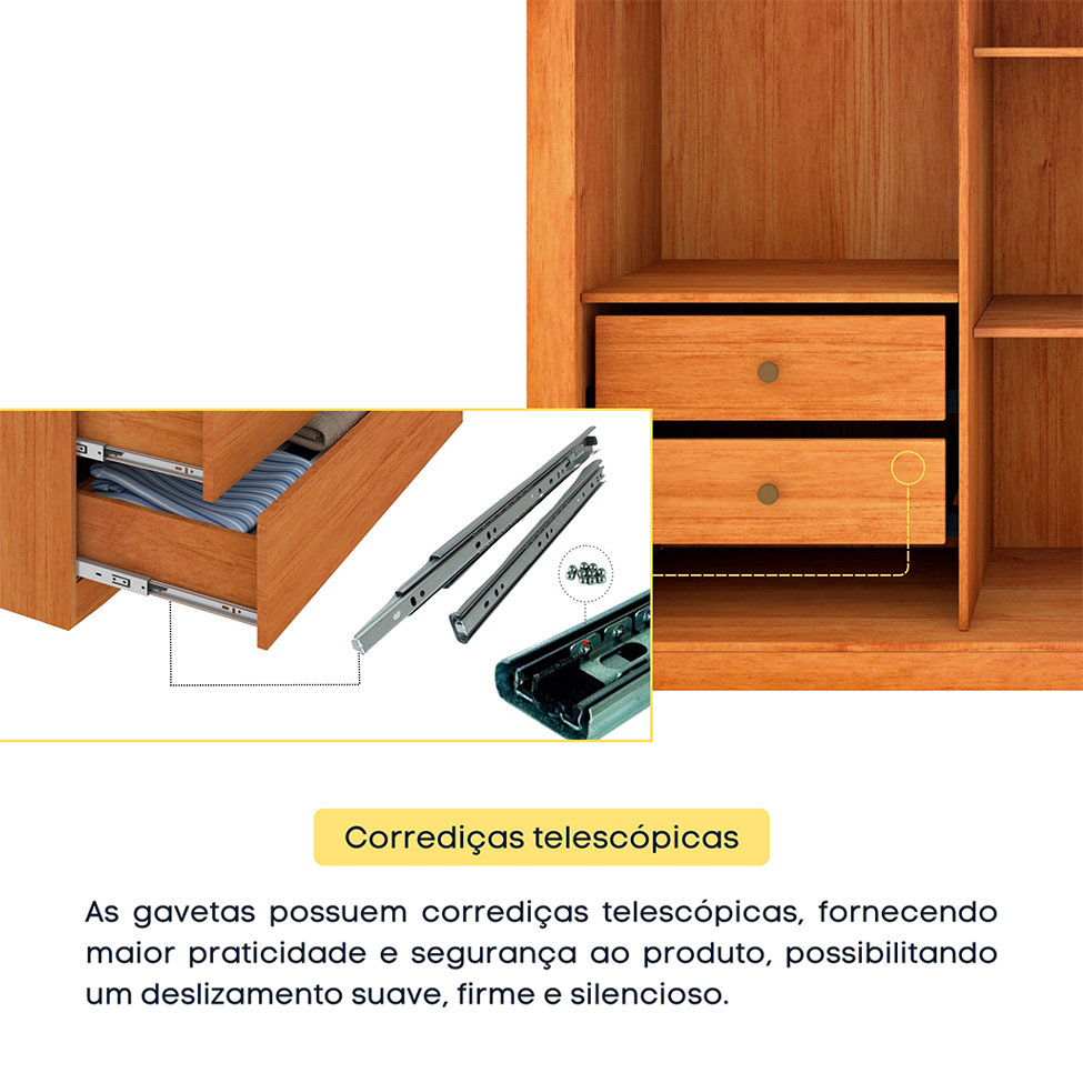 Guarda-Roupa Casal com Pés Vitoria Flex 3 Portas 4 Gavetas Cinamomo e Off White