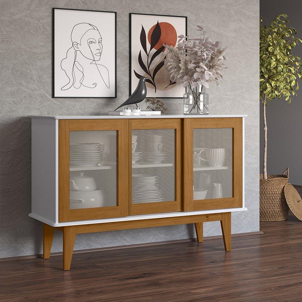 Aparador Buffet Detroit 3 Portas Branco/Nature - Tebarrot