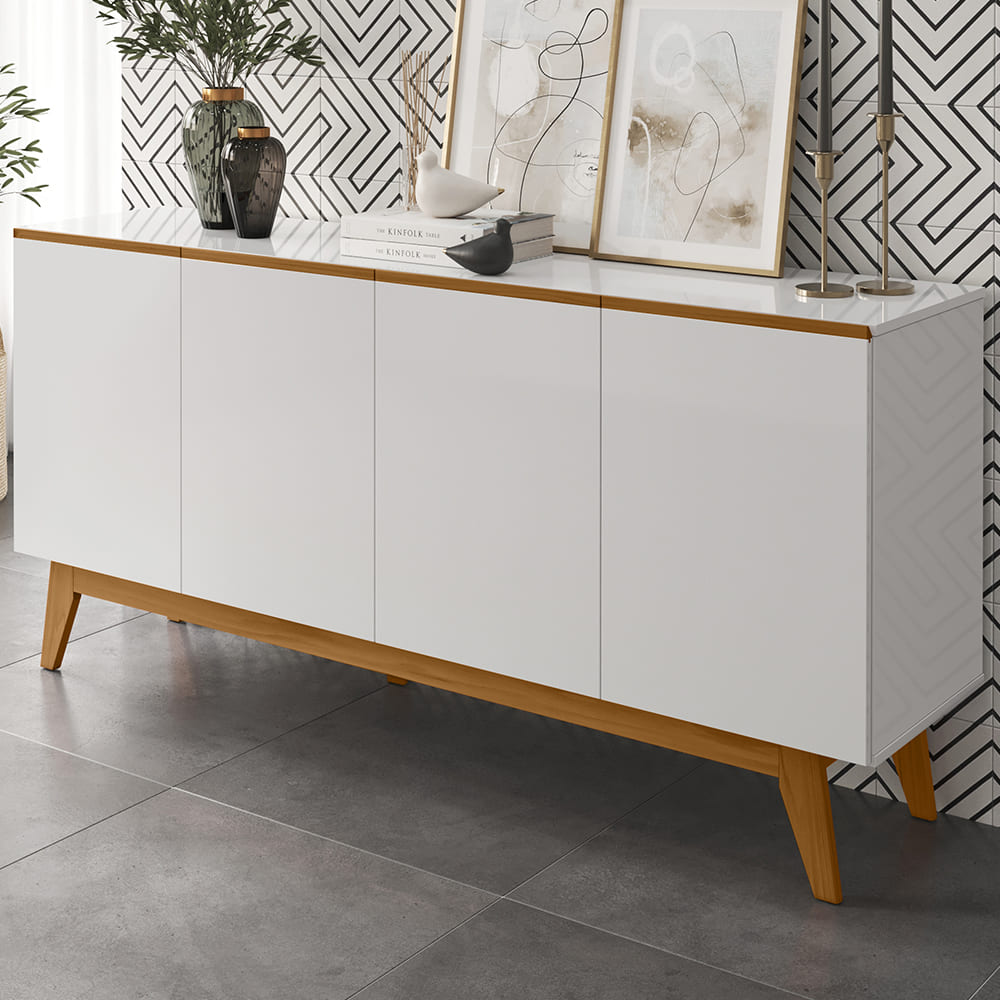 Balcao Buffet Ares 4 Portas 161 cm Branco Nature Tebar