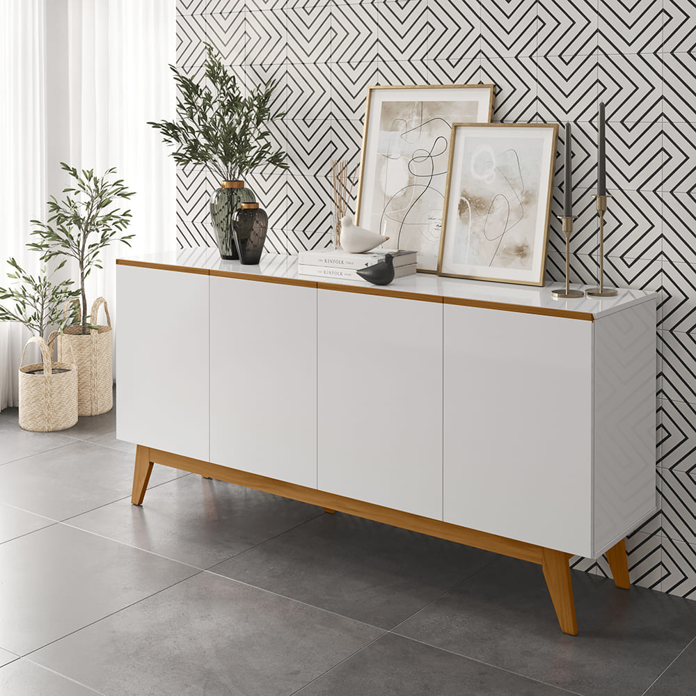 Balcao Buffet Ares 4 Portas 161 cm Branco Nature Tebar