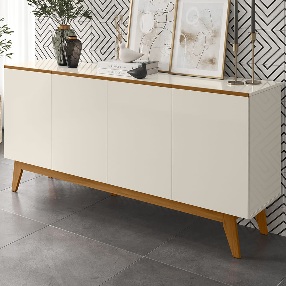 Balcao Buffet Ares 4 Portas 161 cm Off White Nature Tebar