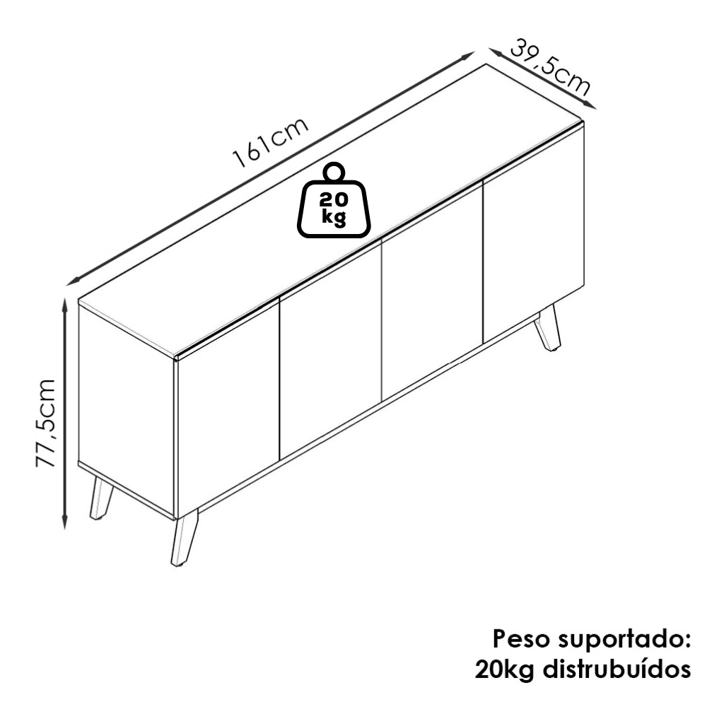 Balcao Buffet Ares 4 Portas 161 cm Off White Nature Tebar