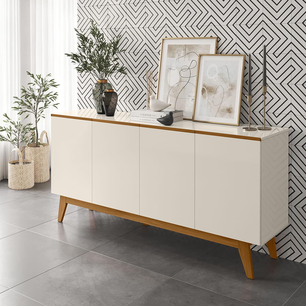 Balcao Buffet Ares 4 Portas 161 cm Off White Nature Tebar