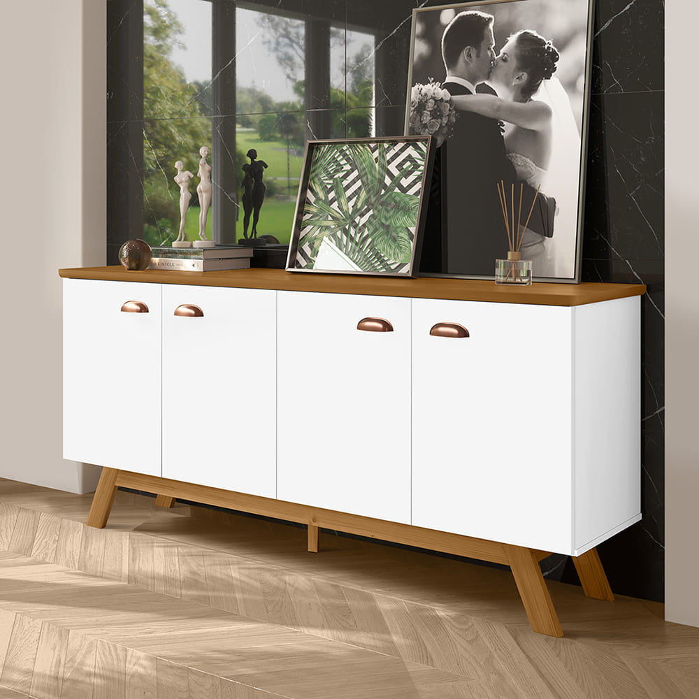 Balcao Buffet Atlanta 4 Portas 164 cm Branco Nature Tebar