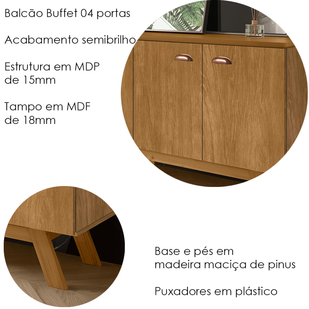 Balcao Buffet Atlanta 4 Portas 164 cm Nature Tebar