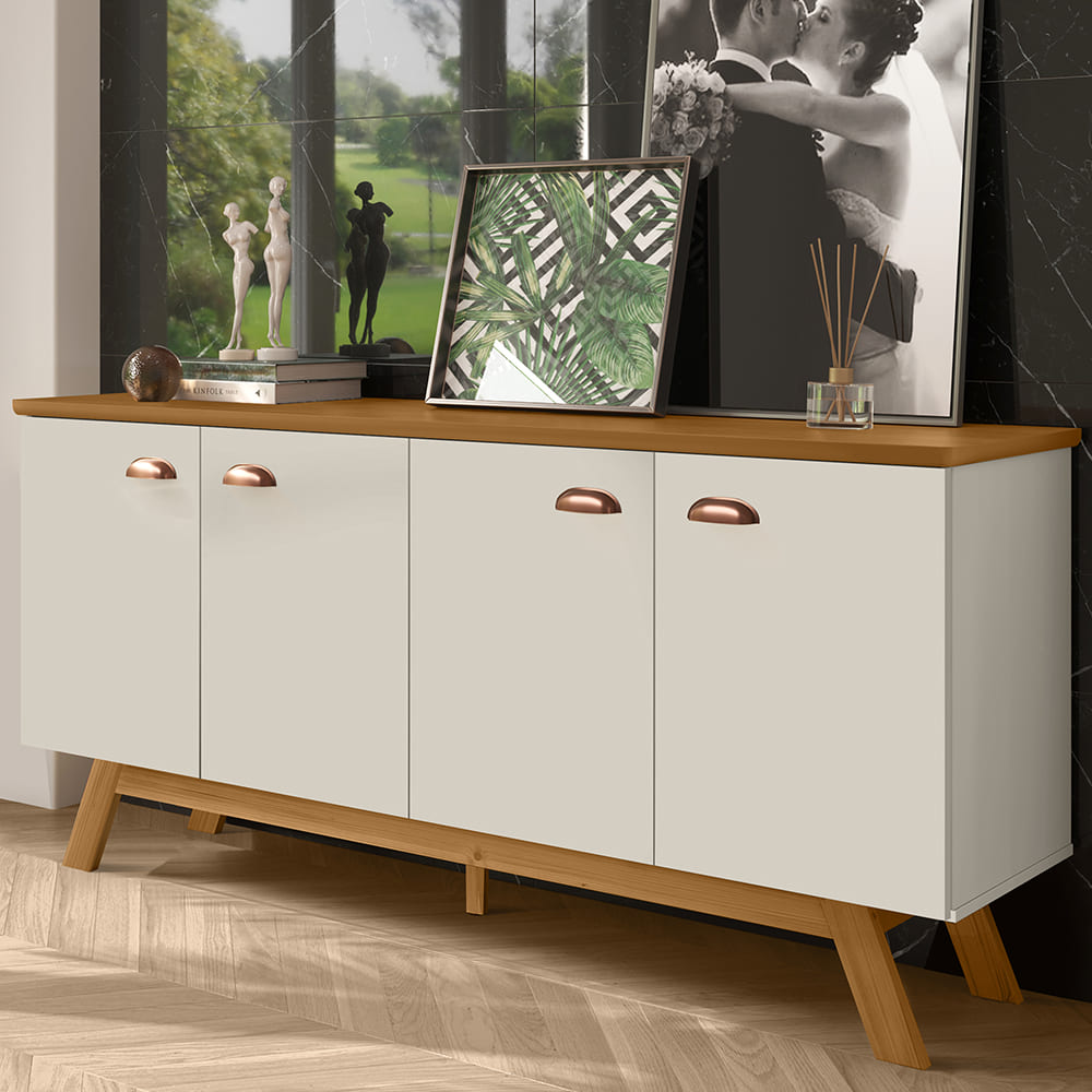 Balcao Buffet Atlanta 4 Portas 164 cm Off White Nature Tebar