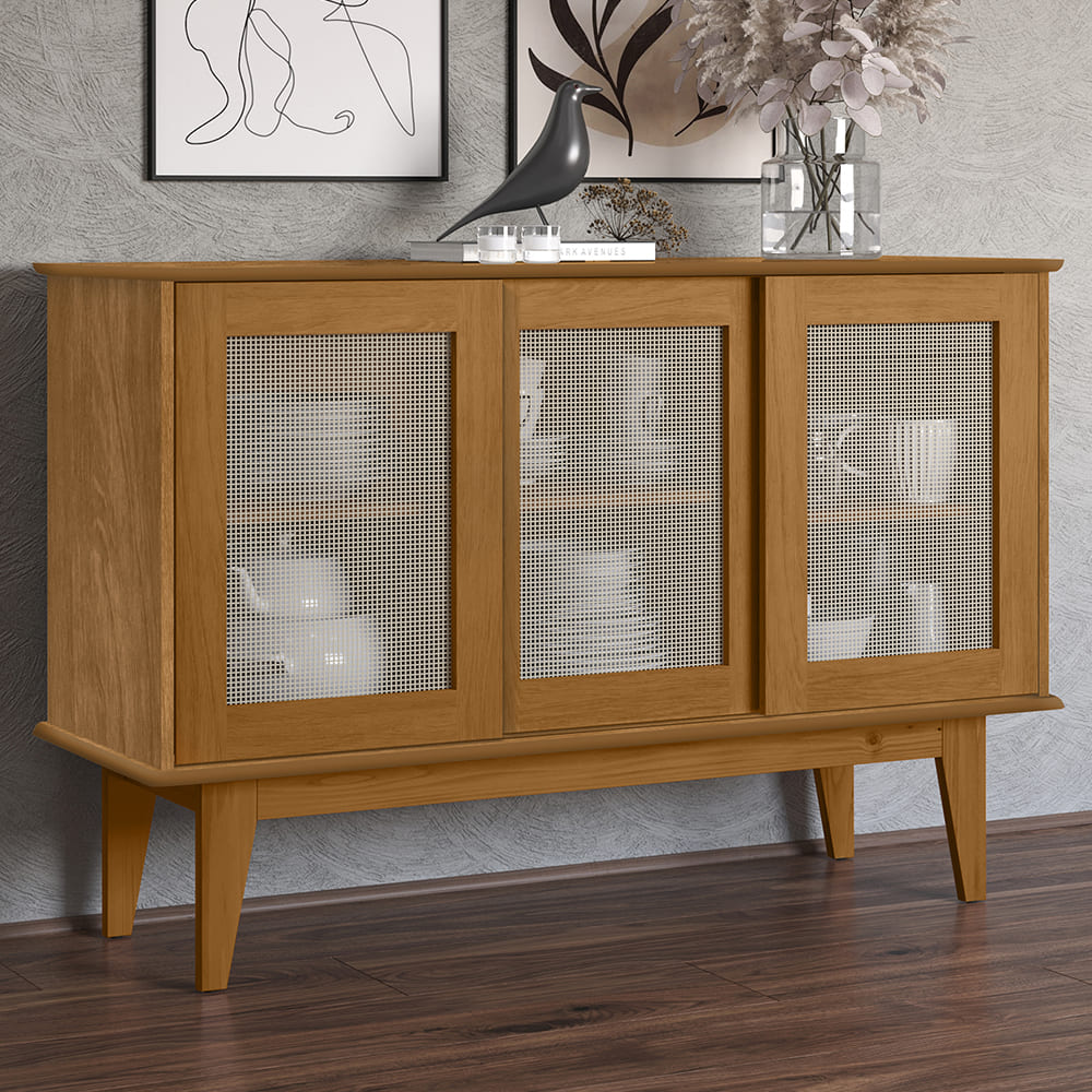 Balcao Buffet Detroit 3 Portas Correr 125 cm Nature Tebar