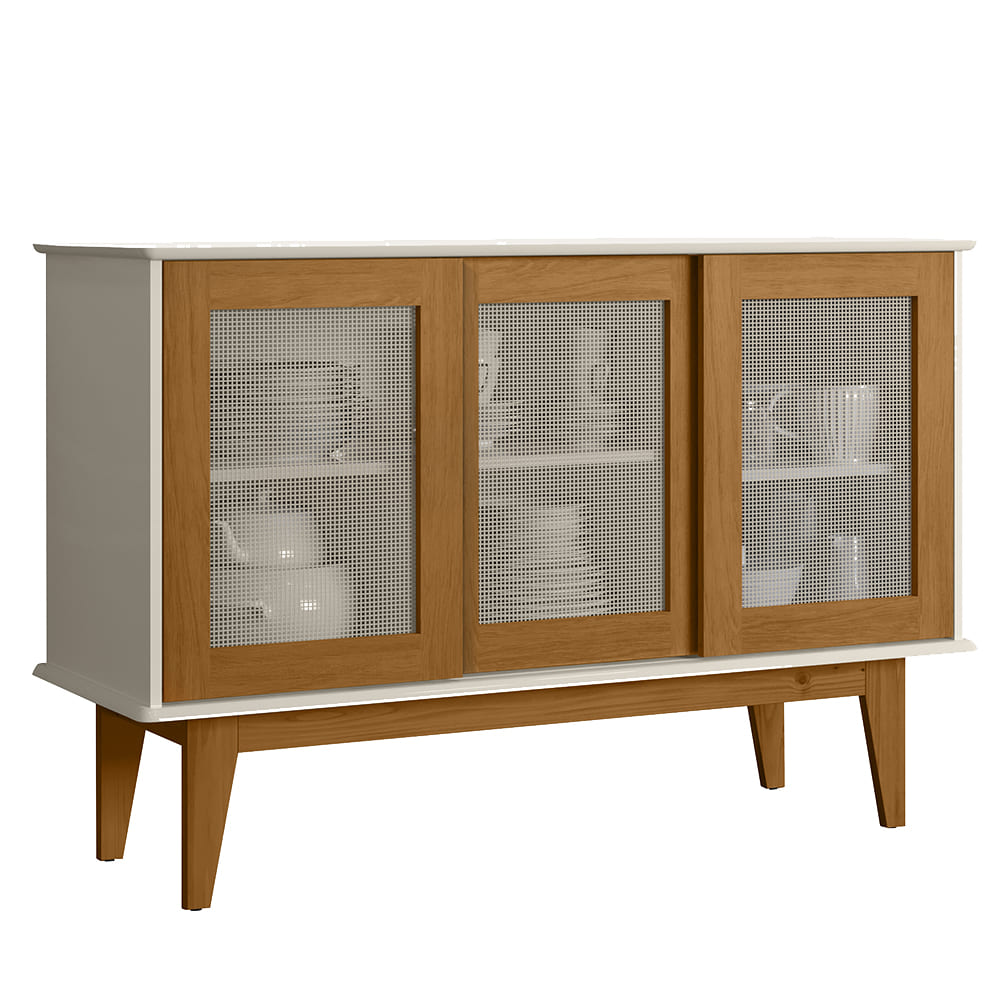 Balcao Buffet Detroit 3 Portas Correr 125 cm Off White Nature Tebar