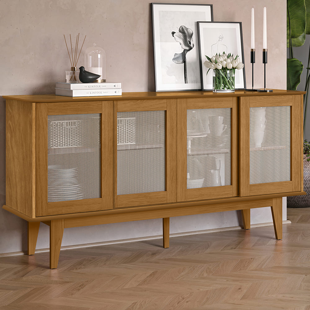 Balcao Buffet Detroit 4 Portas Correr 164 cm Nature Tebar