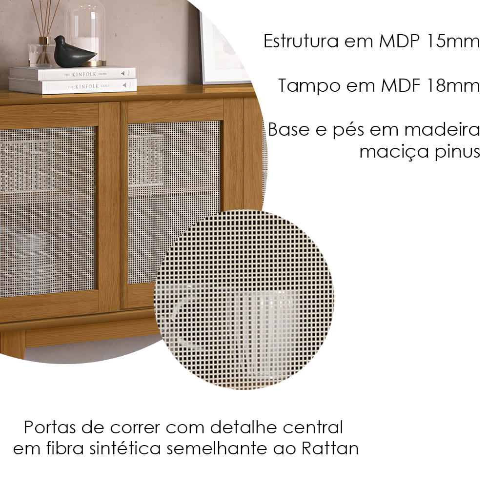 Balcao Buffet Detroit 4 Portas Correr 164 cm Nature Tebar
