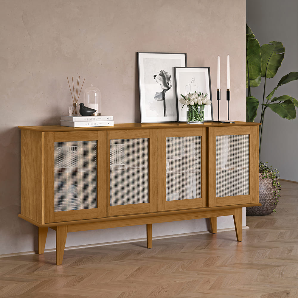 Balcao Buffet Detroit 4 Portas Correr 164 cm Nature Tebar