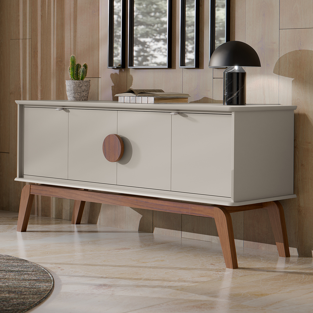 Balcao Buffet Paris 4 Portas 164 cm Off White Nature Tebar