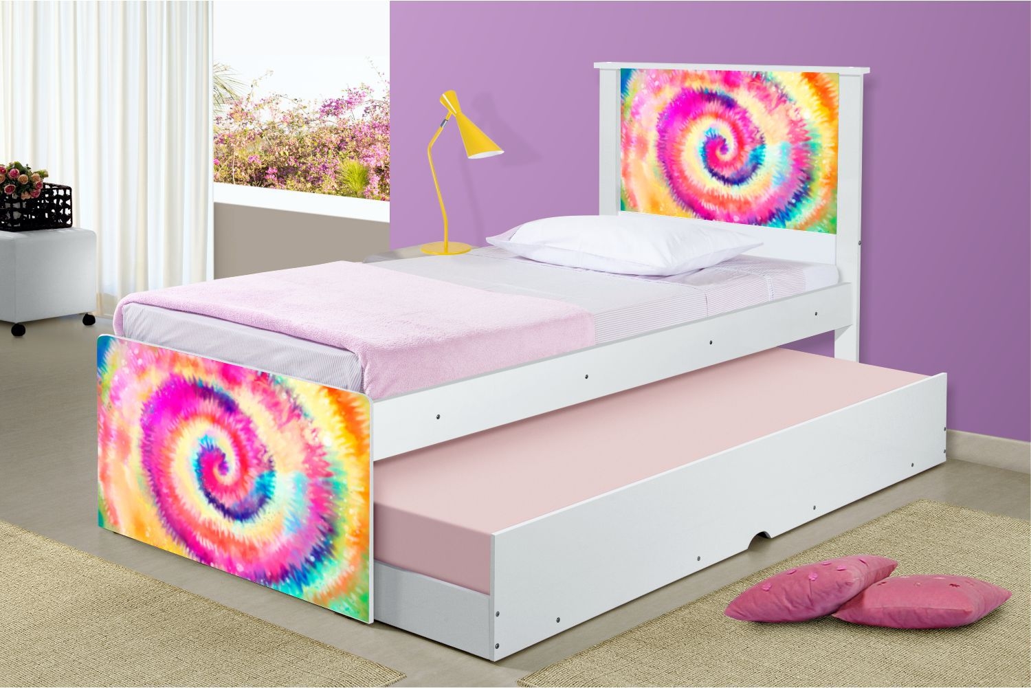 Bicama Solteiro Adesivada Tie Dye com Colchões