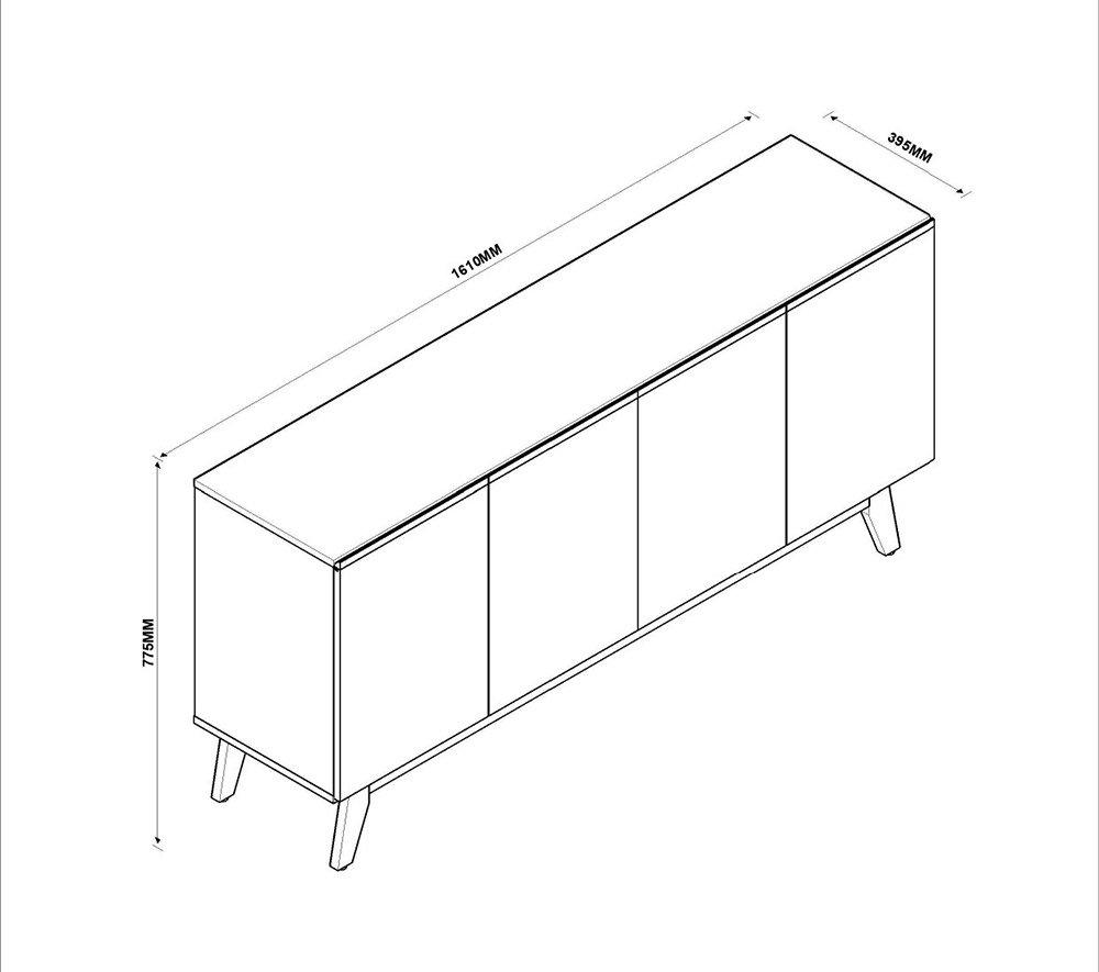 Buffet Ares Lux 4 Portas Nature - Tebarrot