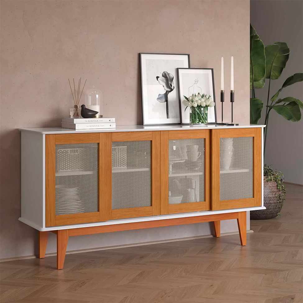 Buffet Detroit 4 PT Branco e Madeira