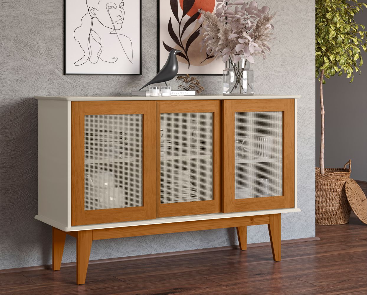 Buffet Valencia com 3 Portas Off White Nature