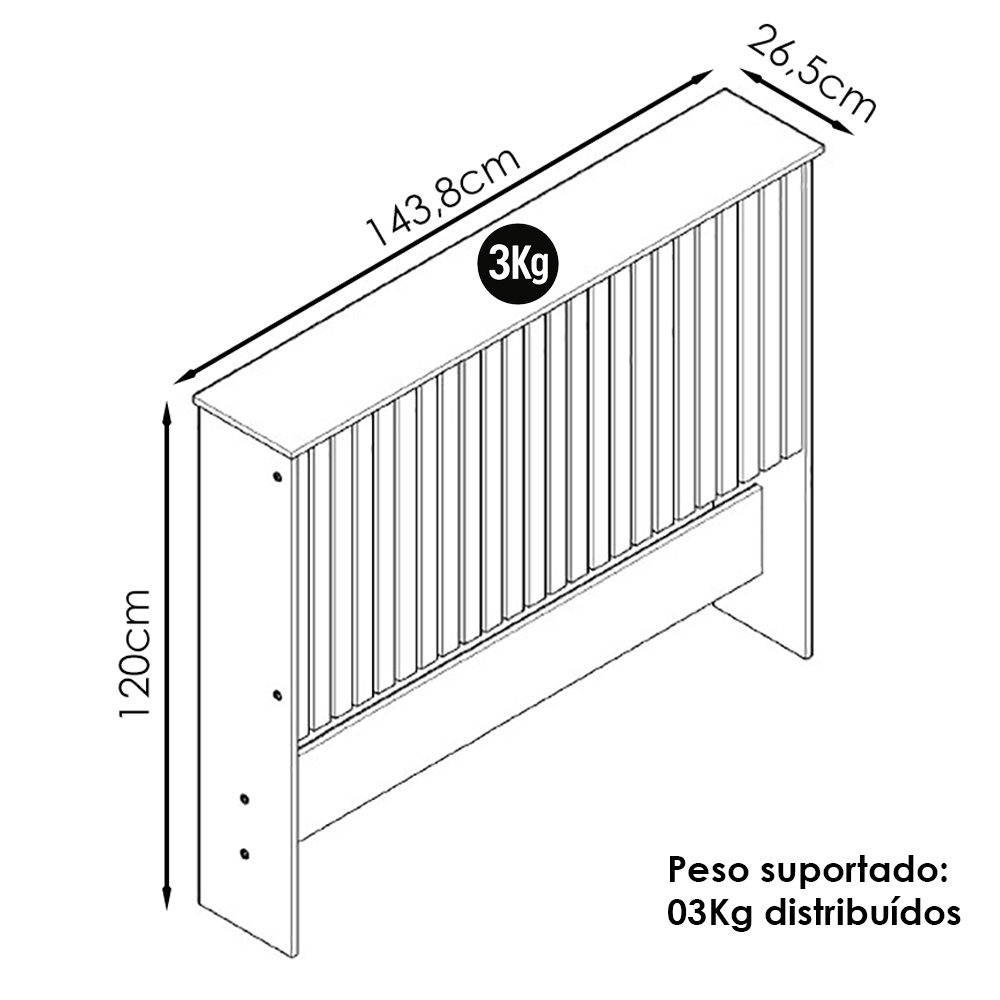 Cabeceira Casal Detroit Ripado 144 cm Nature Tebar