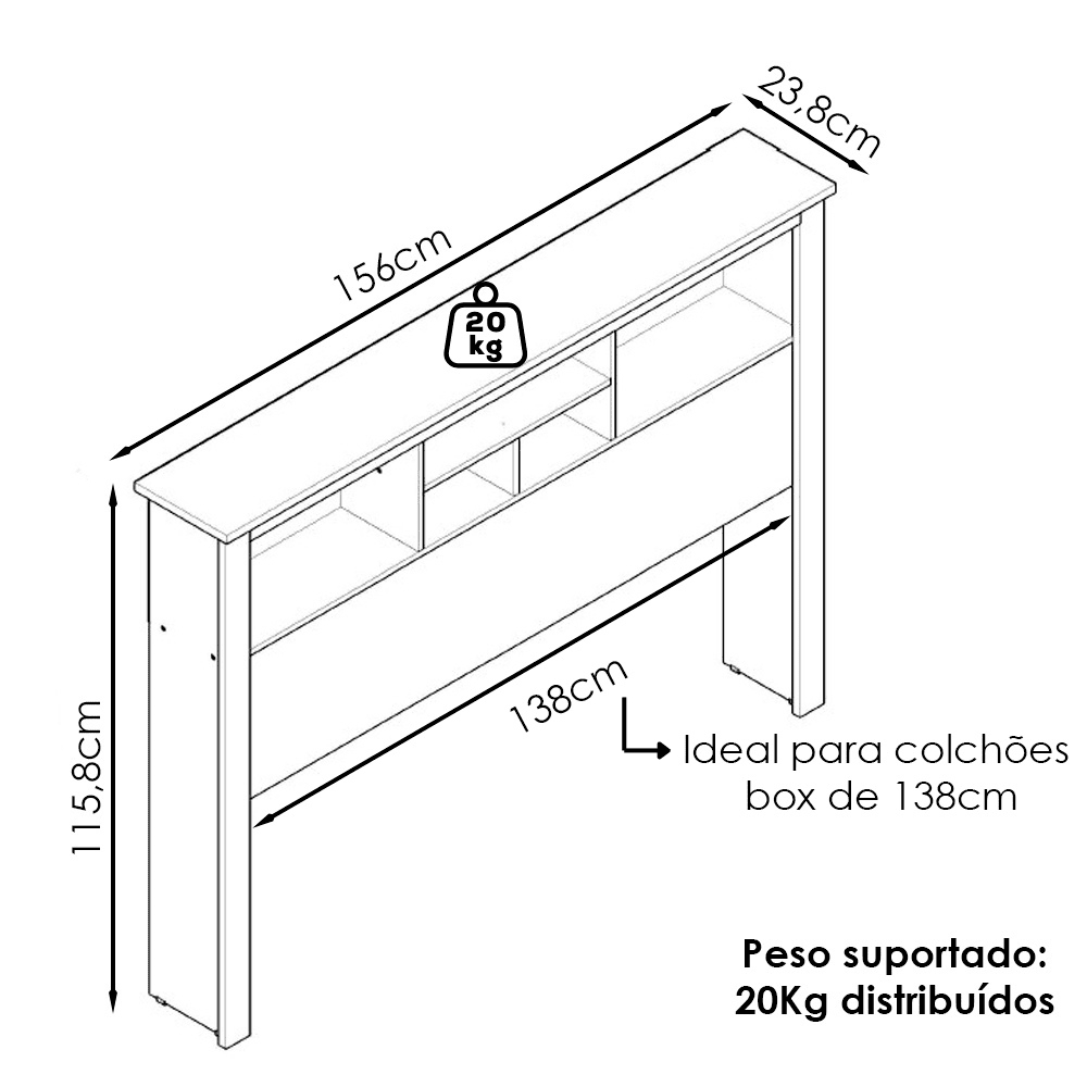 Cabeceira Casal Havana 156 cm Nature Tebar