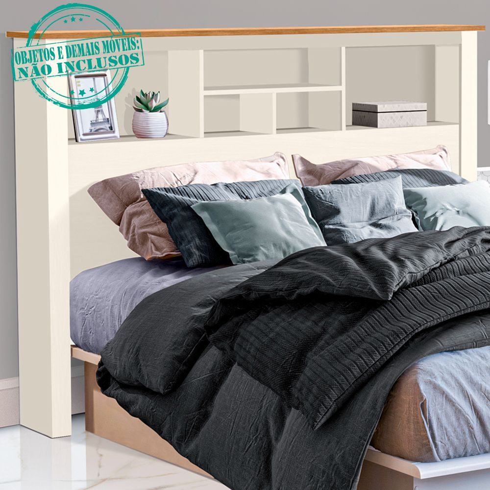 Cabeceira Para Box Casal 140cm Com Nichos 131 Off White Nature Tebar