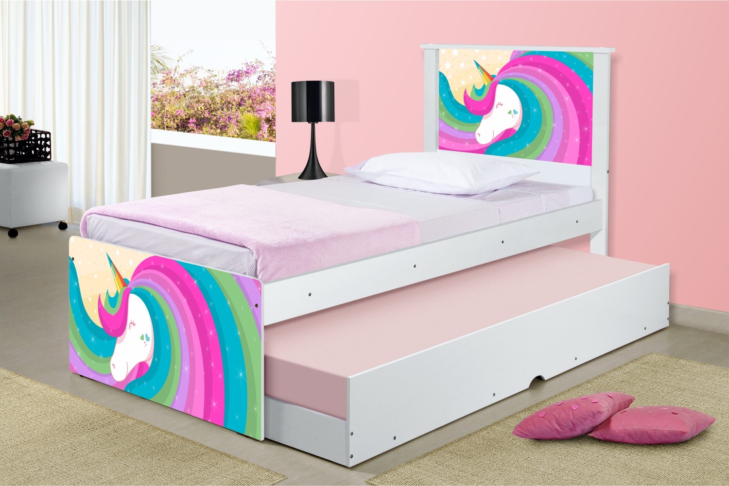 Cama Arco Íris Unicórnio com Auxiliar e Colchões