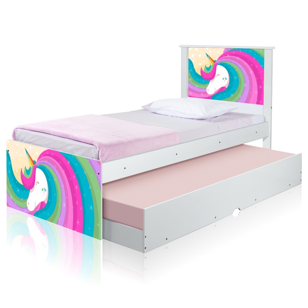 Cama Arco Íris Unicórnio com Auxiliar e Colchões