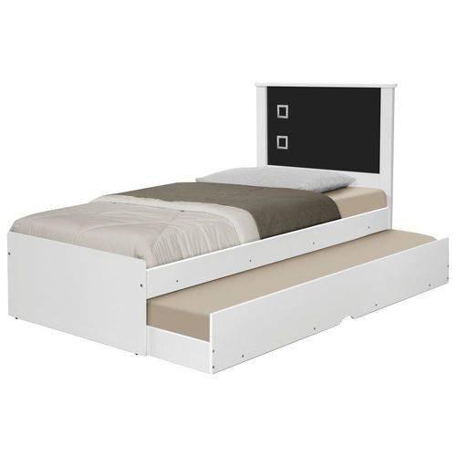 Cama Barcelona Solteiro Branco/Preto Com Cama Auxiliar E Colchão - Tebarrot