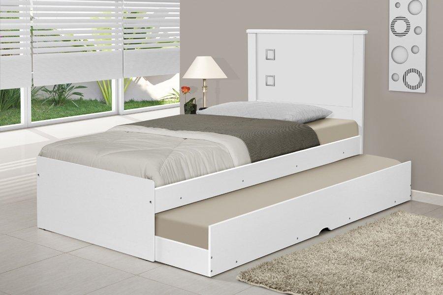 Cama Bibox Solteiro Barcelona Branco / Preto Com Dois Colchões - Tebarrot