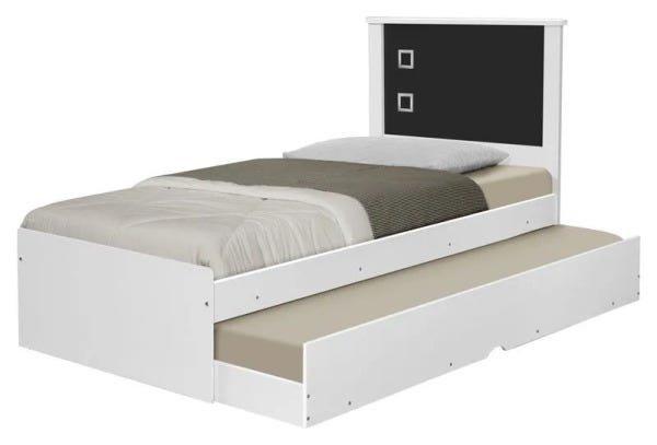 Cama Bibox Solteiro Barcelona Branco / Preto Com Dois Colchões - Tebarrot