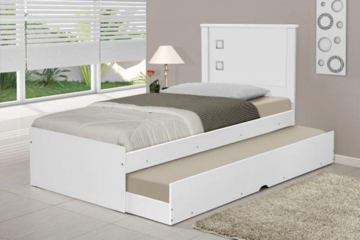 Cama Bibox Solteiro Barcelona Branco com Colchões