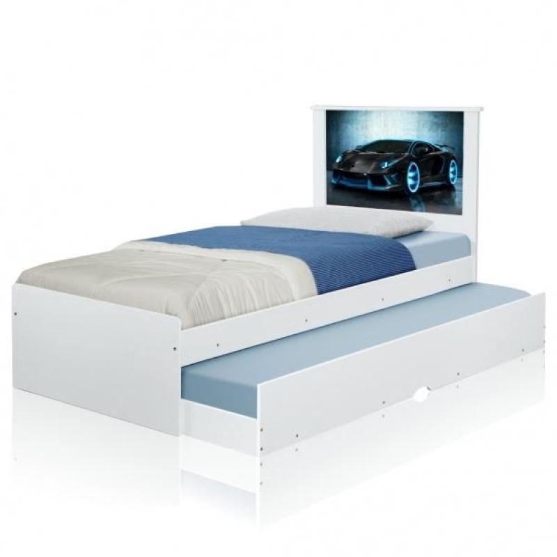 Cama Bibox Solteiro Carro Raio Azul com Colchões