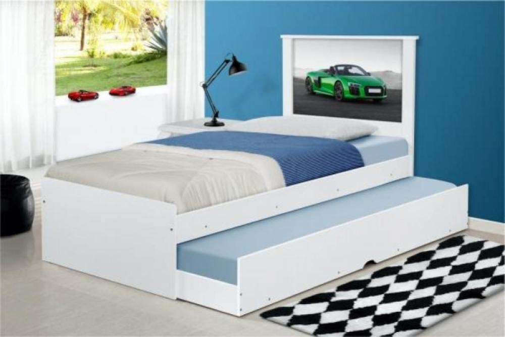 Cama Bibox Solteiro Carro Verde Veloz com Colchões