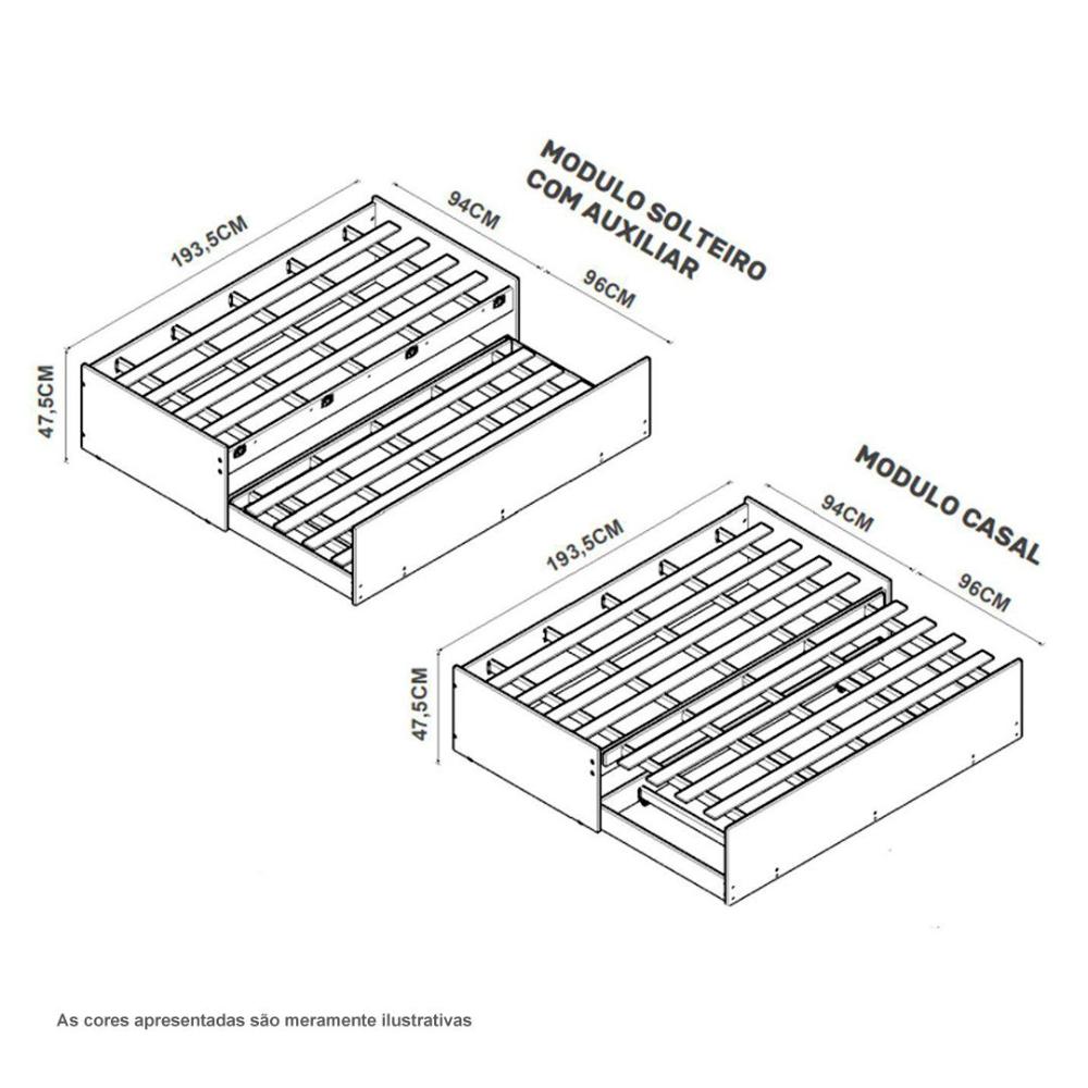 Cama Bibox Solteiro Matrix Branco Com 02 Colchões Tebarrot