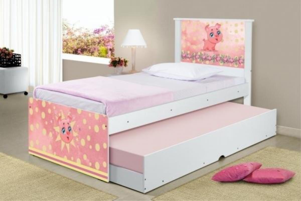 Cama Bicama Juvenil Adesivada Pig com Colchões