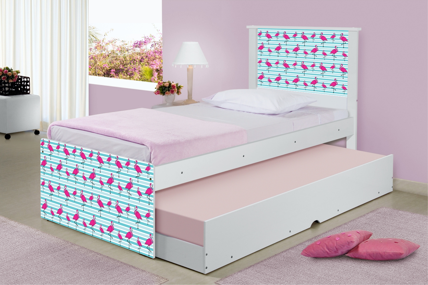 Cama Bicama Juvenil Flamingo com Colchões