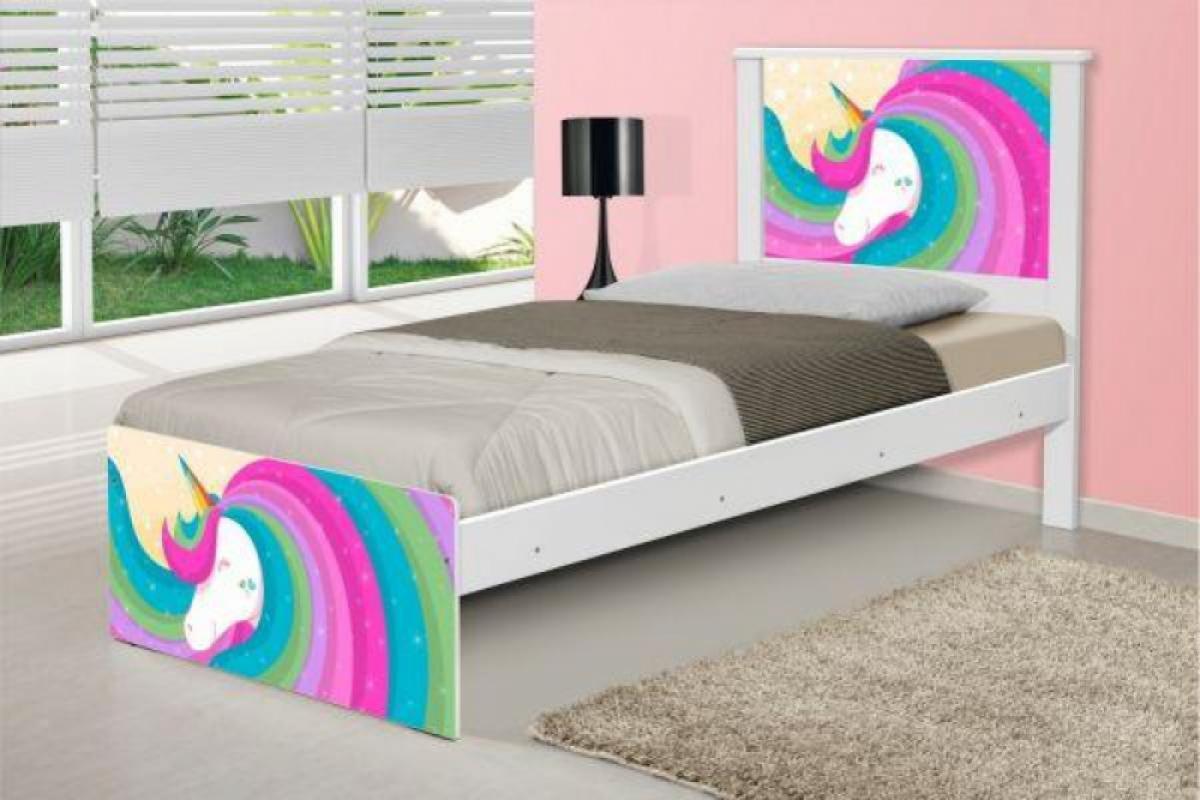 Cama Juvenil Barcelona Unicórnio Arco Íris com Colchão