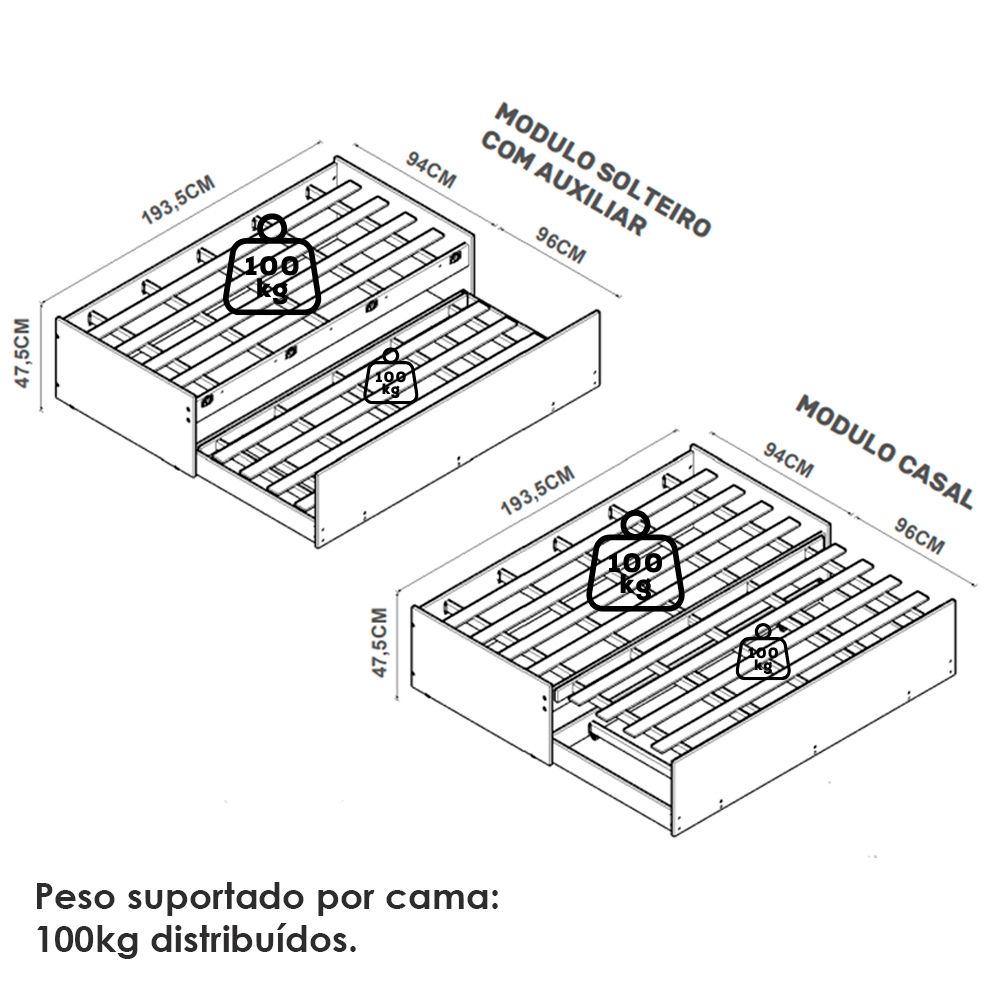 Cama Multifuncional Matrix 3 em 1 Branco Tebar