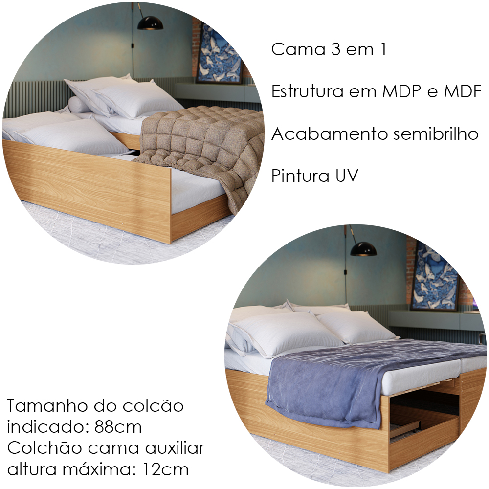 Cama Multifuncional Matrix 3 em 1 Nature Tebar