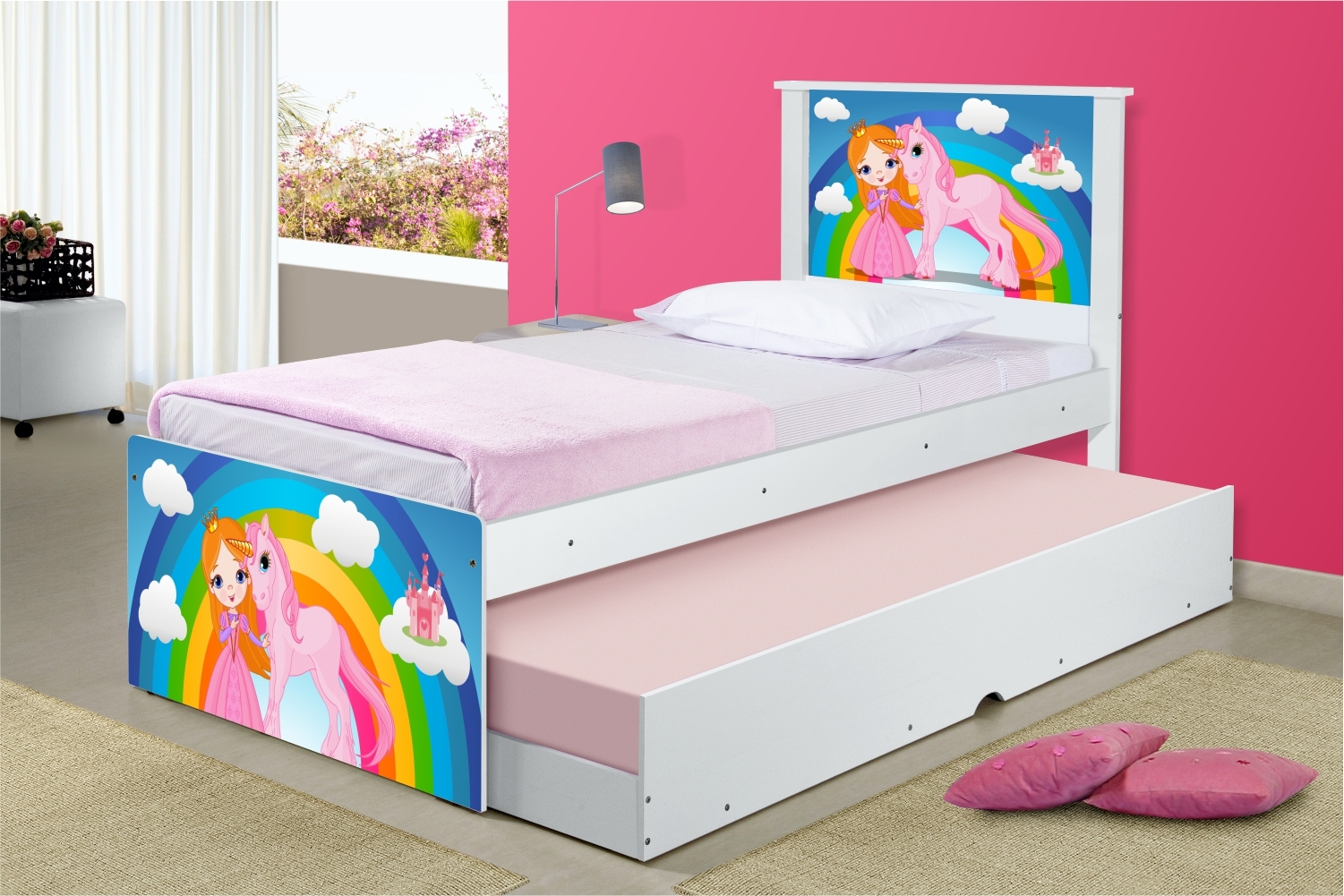 Cama Princesa e Unicórnio com Auxiliar e Colchões