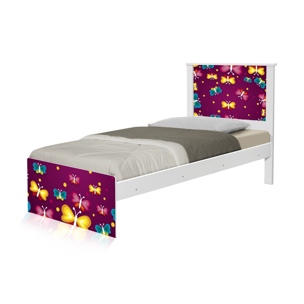 Cama Solteiro Adesivada Borboletas com Colchão