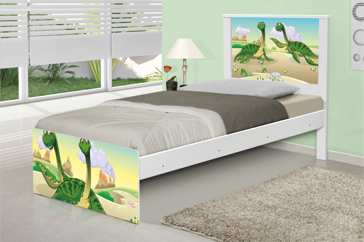Cama Solteiro Adesivada Casal Dinossauros com Colchão
