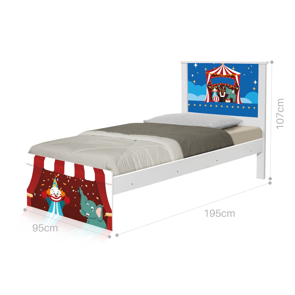Cama Solteiro Adesivada Circo com Colchão