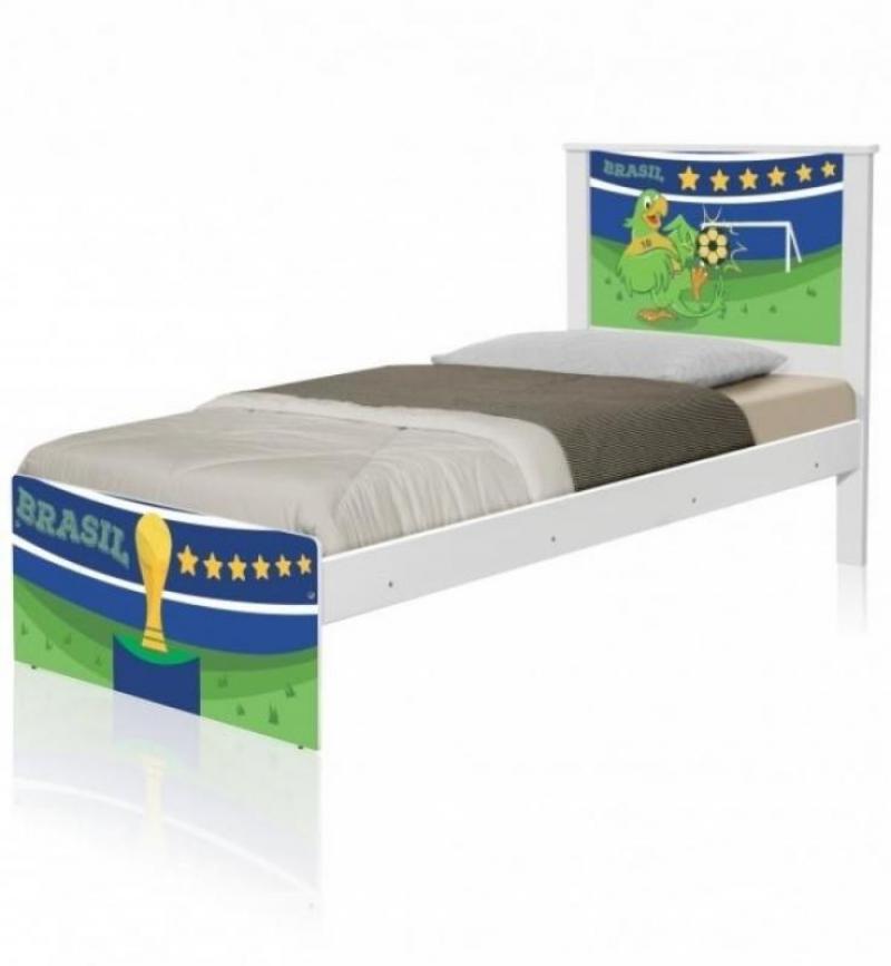 Cama Solteiro Adesivada Copa do Mundo Brasil com Colchão
