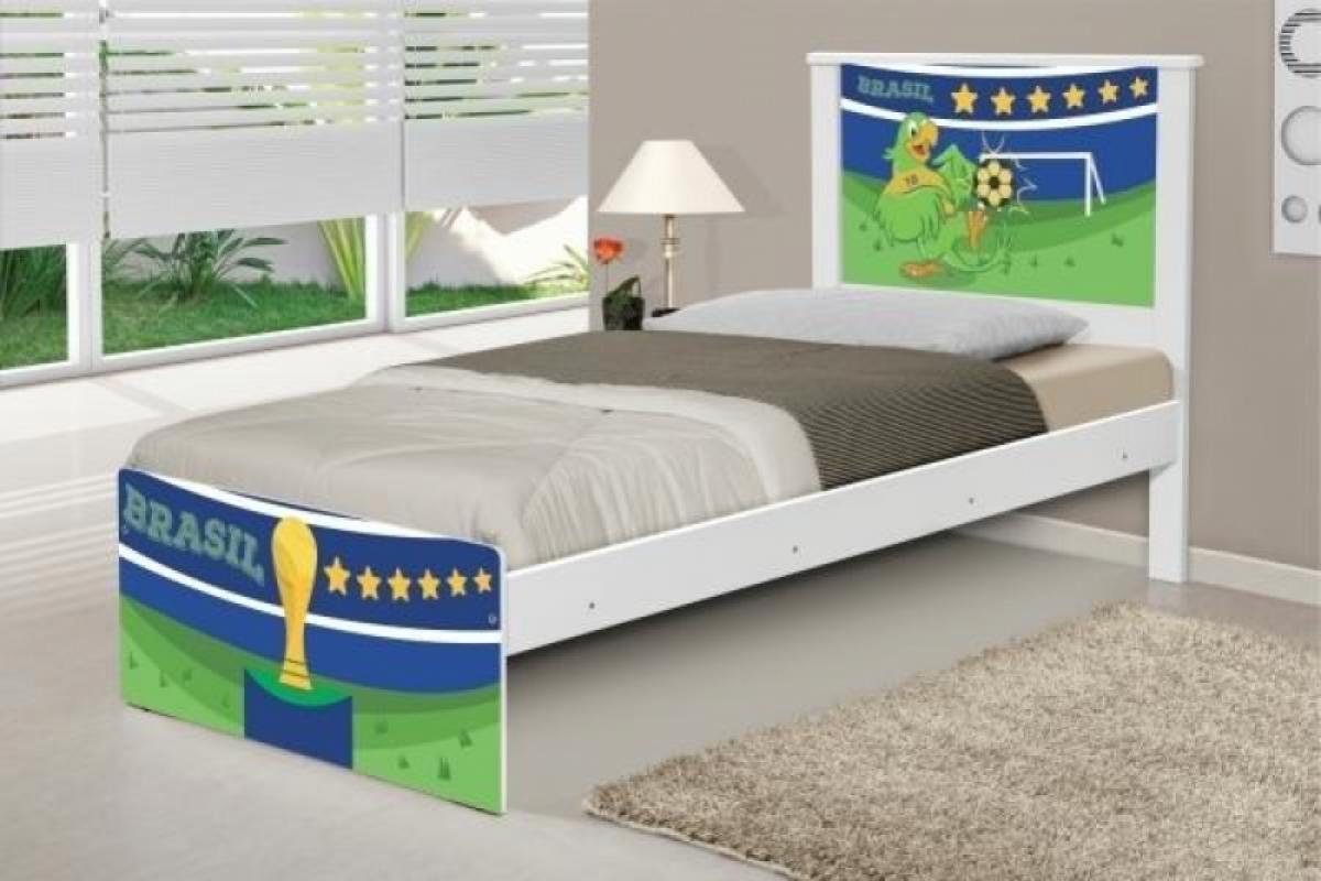 Cama Solteiro Adesivada Copa do Mundo Brasil com Colchão