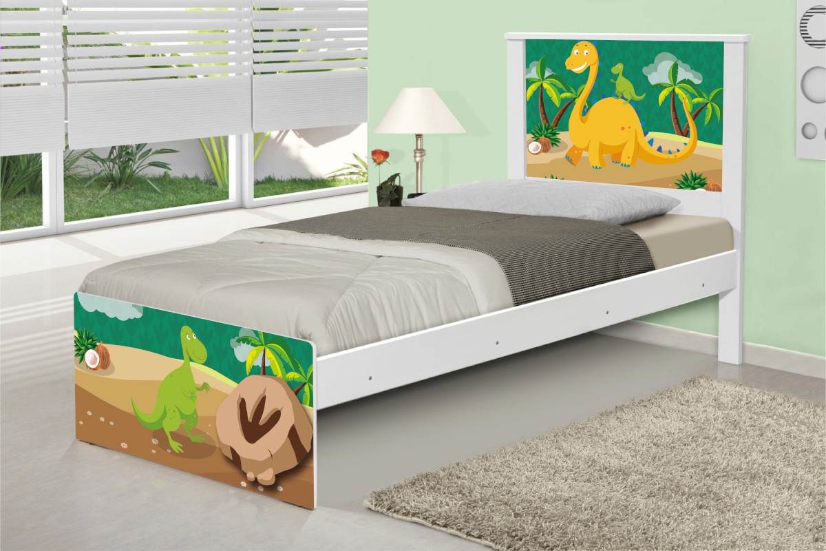 Cama Solteiro Adesivada Dinossauro com Colchão